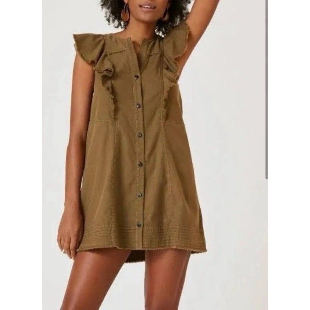 Anthropologie Pilcro Dress Size S Moss Flutter Sleeve Button Front Tunic